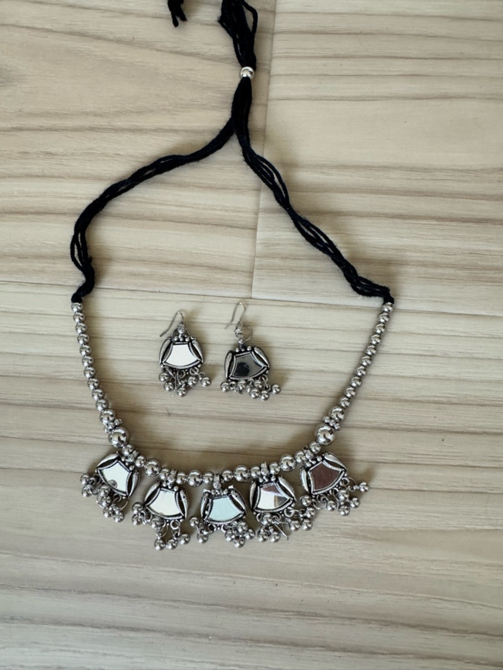 Silver-Tone Mirror Pendant Necklace & Earrings Set - Women Jewelry